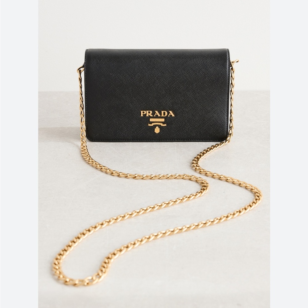 Prada Saffiano Leather Shoulder Bag with Gold Chain